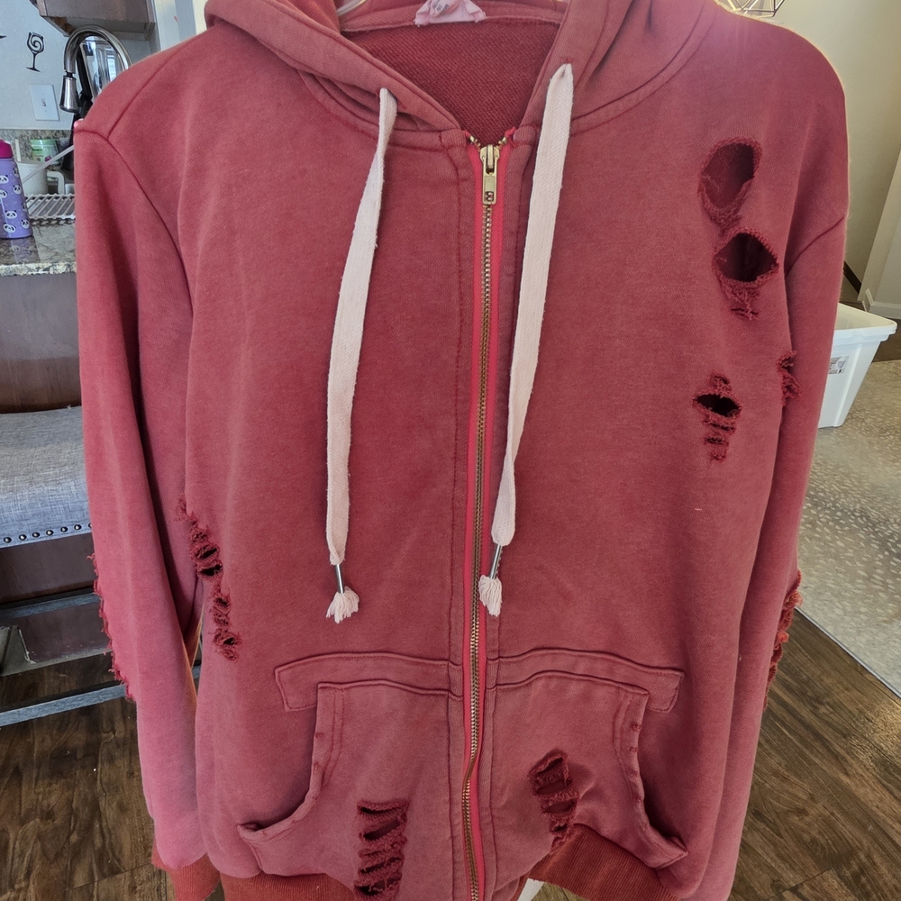 POL Coral Hoodie with Gold Zipper